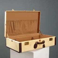 Valise vintage en parchemin, coton et cuir, Italie, années 1960