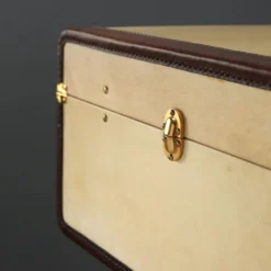 Valise vintage en parchemin, coton et cuir, Italie, années 1960