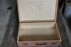 Valise vintage marron et noire en cuir et métal - années 1930-1940 République tchèque
