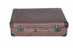 Valise vintage marron et noire en cuir et métal - années 1930-1940 République tchèque