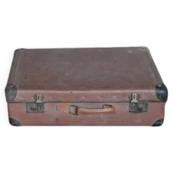 Valise vintage marron et noire en cuir et métal - années 1930-1940 République tchèque