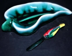 Vallauris ravier beurrier et couteau poisson vintage en céramique coloré 1960-70