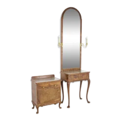 Vanité de maquillage antique avec cabinet, Tchécoslovaquie, 1920