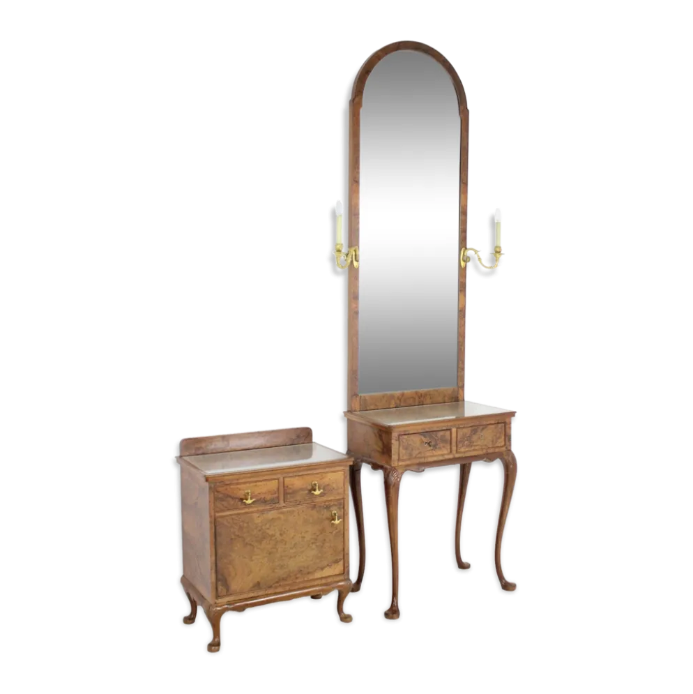 Vanité de maquillage antique avec cabinet, Tchécoslovaquie, 1920