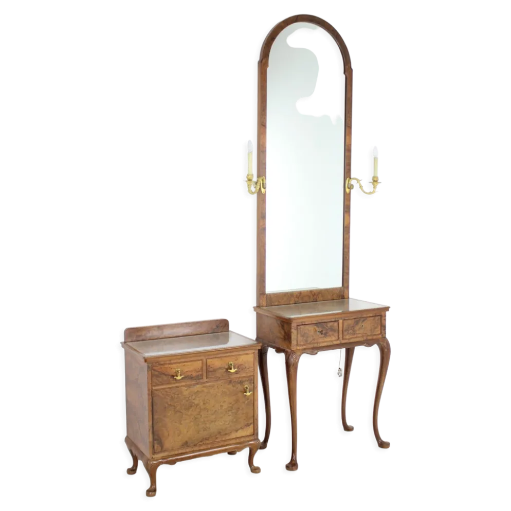Vanité de maquillage antique avec cabinet, Tchécoslovaquie, 1920