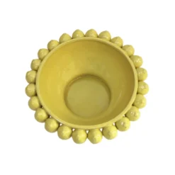 Vase en céramique jaune italien avec des motifs de fruits citron jaunes.