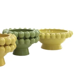Vase en céramique jaune italien avec des motifs de fruits citron jaunes.