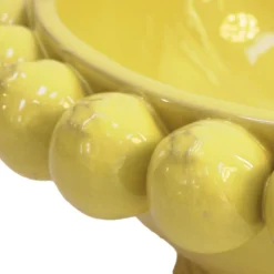 Vase en céramique jaune italien avec des motifs de fruits citron jaunes.