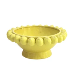 Vase en céramique jaune italien avec des motifs de fruits citron jaunes.