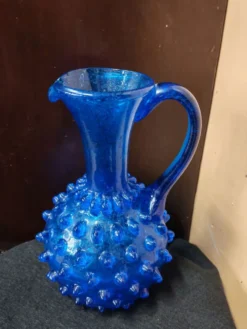Vase pichet blue cobalt Empolie en verre bullé à picots