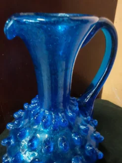 Vase pichet blue cobalt Empolie en verre bullé à picots
