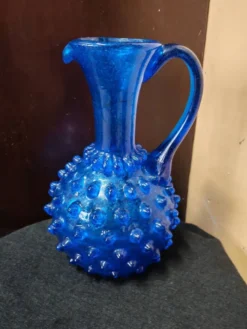 Vase pichet blue cobalt Empolie en verre bullé à picots
