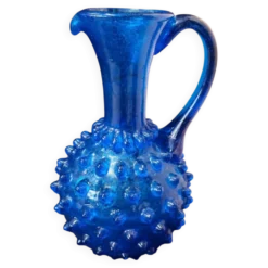 Vase pichet blue cobalt Empolie en verre bullé à picots