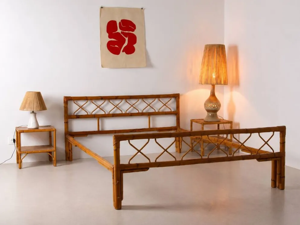 Vend très beau Lit vintage 140 en rotin