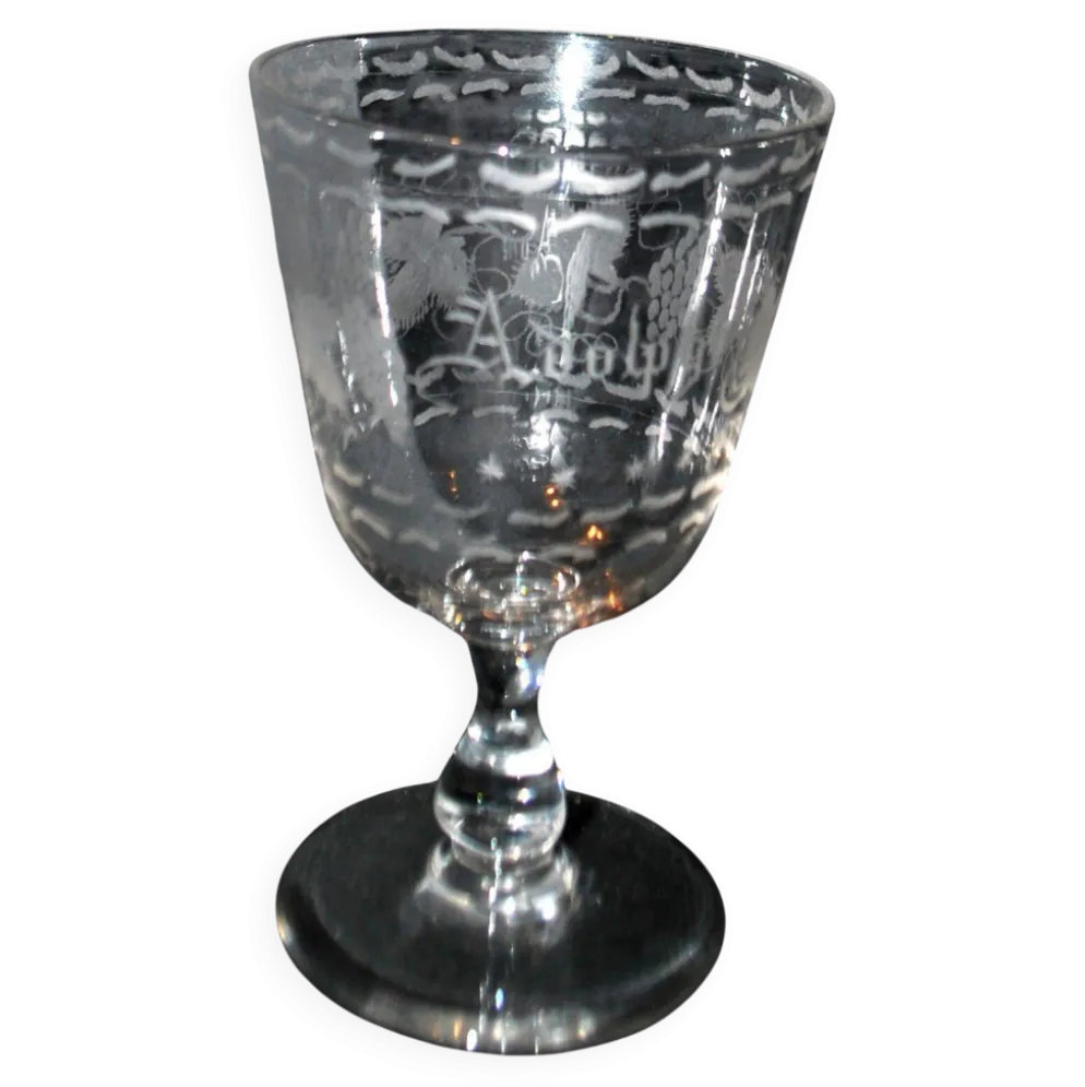Verre gobelet ancien souvenir gravé à la roue et prénom Adolphe