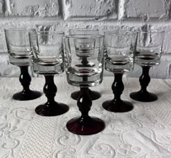 6 verres apéritif anciens, verre vintage pied prune