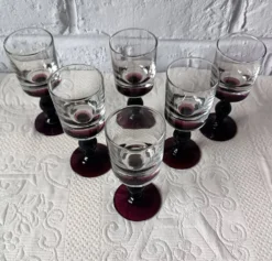 6 verres apéritif anciens, verre vintage pied prune
