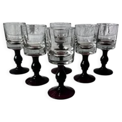 6 verres apéritif anciens, verre vintage pied prune