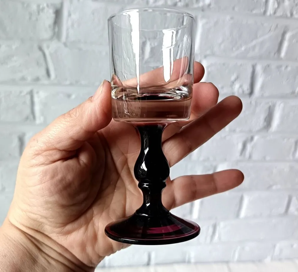 6 verres apéritif anciens, verre vintage pied prune