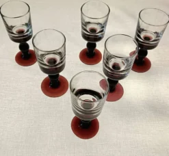6 verres apéritif anciens, verre vintage pied prune