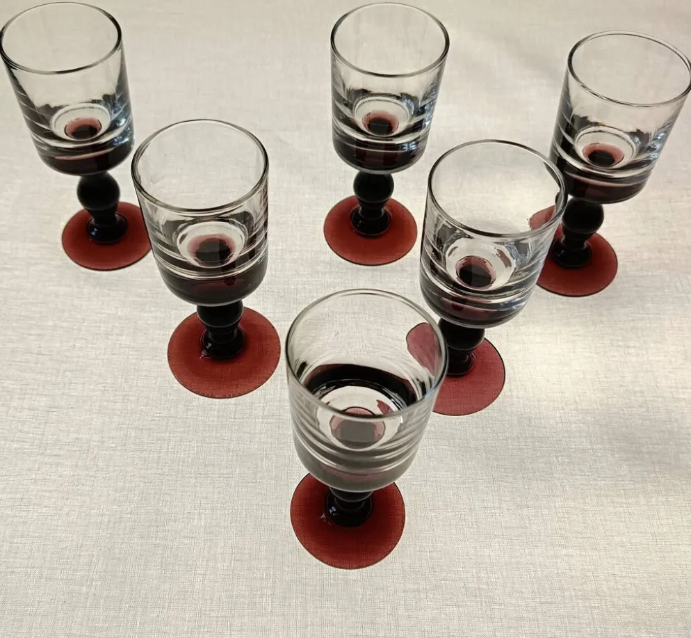 6 verres apéritif anciens, verre vintage pied prune