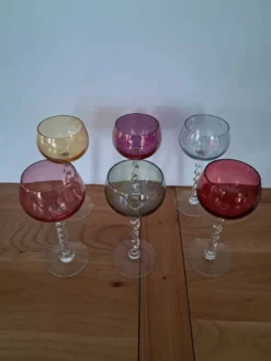 6 verres Arlequin en verre soufflé, années 60