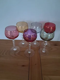 6 verres Arlequin en verre soufflé, années 60