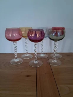 6 verres Arlequin en verre soufflé, années 60
