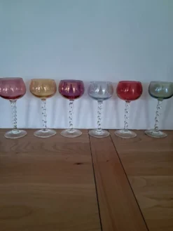 6 verres Arlequin en verre soufflé, années 60