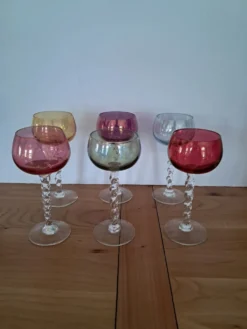 6 verres Arlequin en verre soufflé, années 60