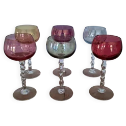 6 verres Arlequin en verre soufflé, années 60