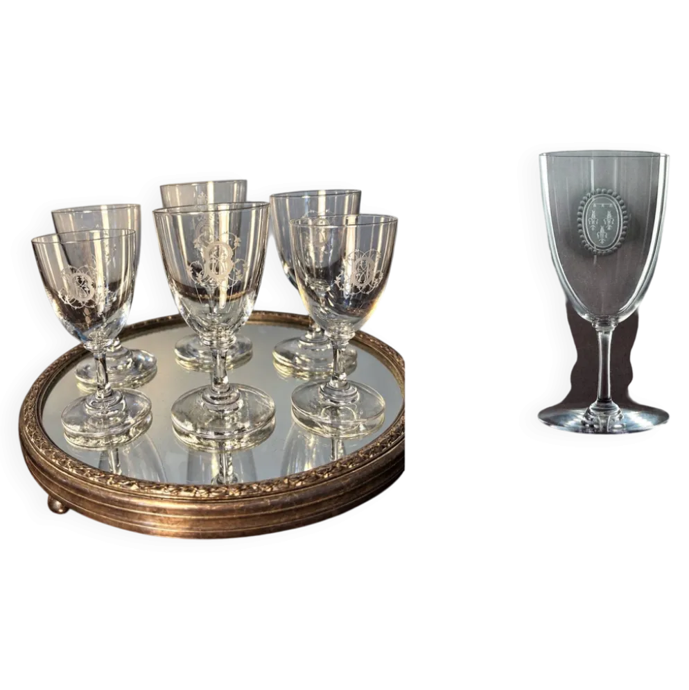 6 verres Baccarat en forme de funnel, fin 19e - début 20e siècle.
