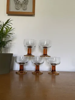5 verres bloc ambré années 70