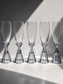 10 verres à champagne en cristal vintage, revival Art Déco des années 1980