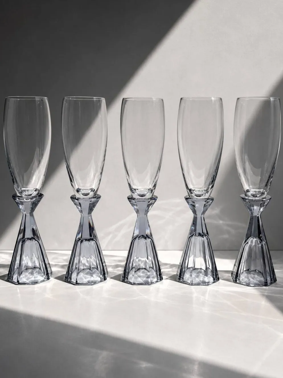 10 verres à champagne en cristal vintage, revival Art Déco des années 1980