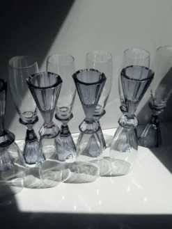 10 verres à champagne en cristal vintage, revival Art Déco des années 1980