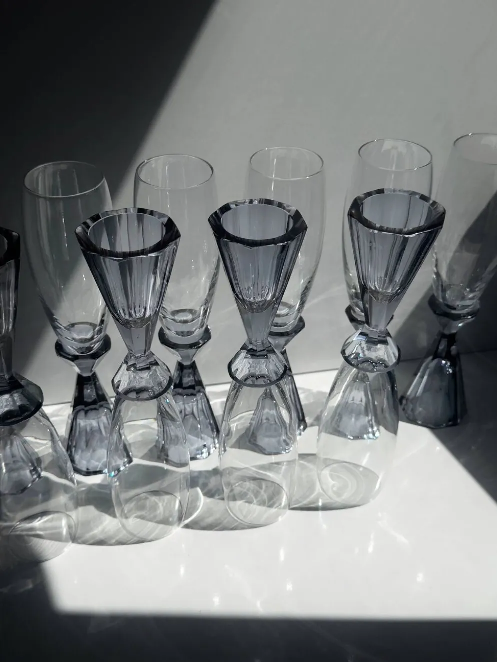 10 verres à champagne en cristal vintage, revival Art Déco des années 1980