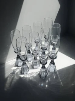 10 verres à champagne en cristal vintage, revival Art Déco des années 1980