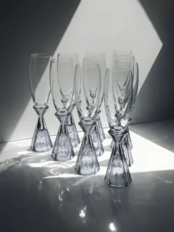 10 verres à champagne en cristal vintage, revival Art Déco des années 1980