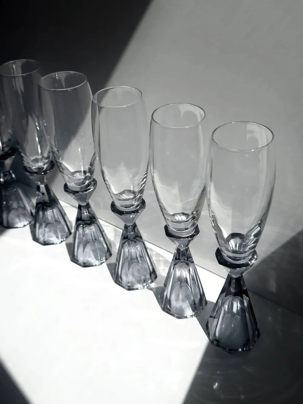 10 verres à champagne en cristal vintage, revival Art Déco des années 1980