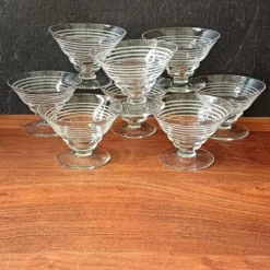 8 VERRES coniques motif lignes vintage 1950