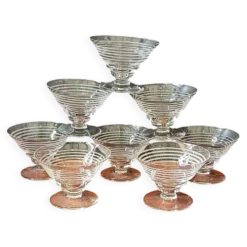 8 VERRES coniques motif lignes vintage 1950