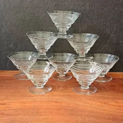 8 VERRES coniques motif lignes vintage 1950