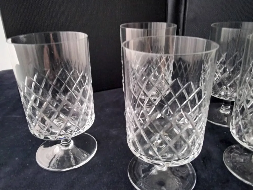 6 Verres à eau ou grands verres à vin Cristallin Décor croisillons