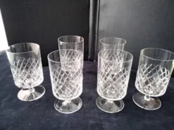 6 Verres à eau ou grands verres à vin Cristallin Décor croisillons