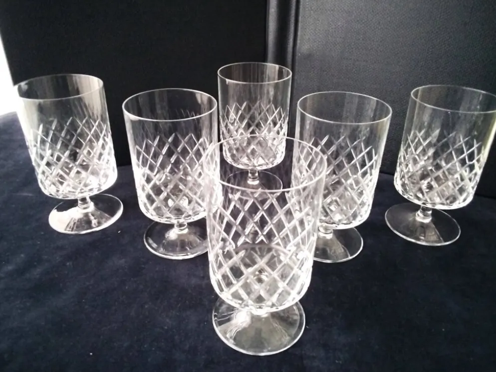 6 Verres à eau ou grands verres à vin Cristallin Décor croisillons