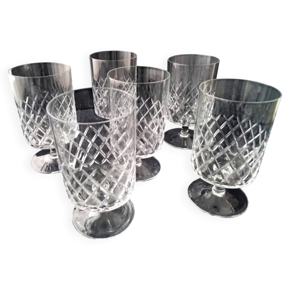 6 Verres à eau ou grands verres à vin Cristallin Décor croisillons