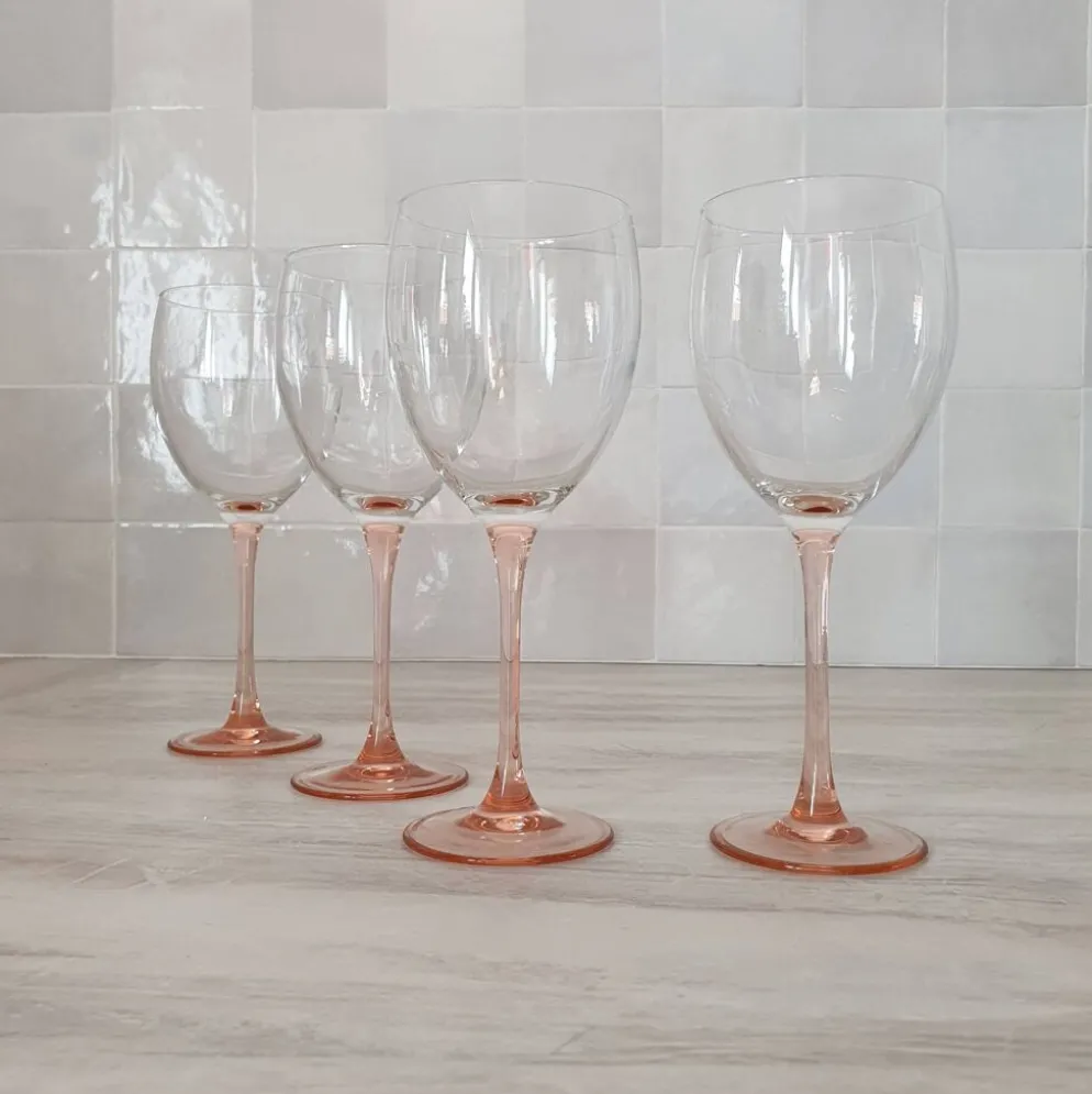 4 Verres à Eau ou Vin / verre à pied Rose