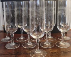 10 Verres/flûtes à champagne 16cl Cristal d'Arques modèle Matignon 70s