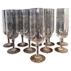 10 Verres/flûtes à champagne 16cl Cristal d'Arques modèle Matignon 70s